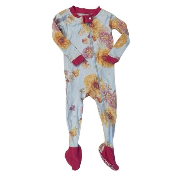 Burt's Bees Floral Pajama Girls 18m Organic Cotton Floral Footed Sleeper - Picture 1 of 6